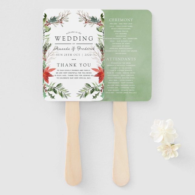 Éventail Programme de mariage de Noël en bois hivernal (Devant et derrière)