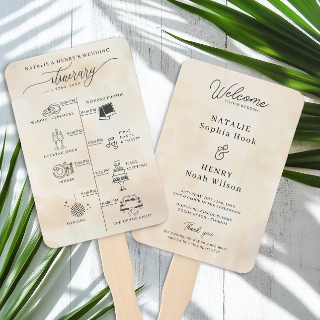 Éventail Programme de mariage de plage Ventilateur à main a (Wedding Program & Timeline Hand Fan)