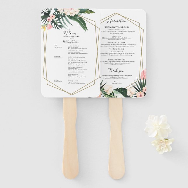 Éventail Programme de mariage de week-end Floral Tropical G (Devant et derrière)