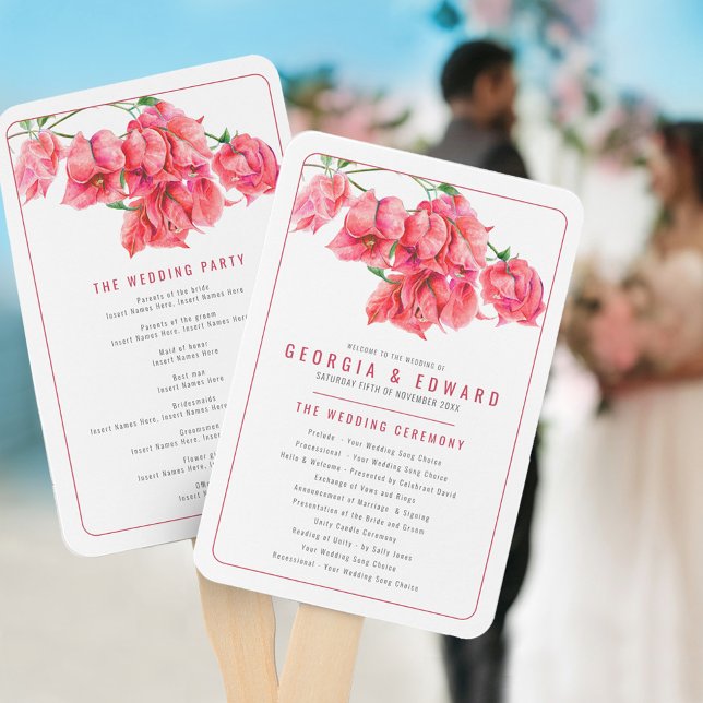 Éventail Programme de mariage des Bougainvilliers rouge ros (Créateur téléchargé)