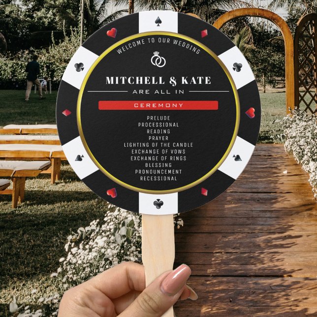 Éventail Programme de mariage des chips de poker (Poker Chip Wedding Program Hand Fan
)