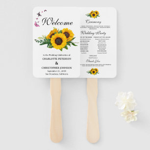 Éventail Programme de mariage des tournesols et papillons r