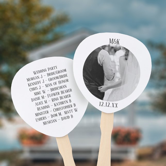 Éventail Programme de mariage d'été extérieur Ventilateur à (Add your photo and bridal party members to these smart wedding hand fans. Congratulations!)
