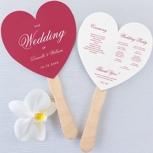 Éventail Programme de mariage élégant à cœur Magenta et écr (Créateur téléchargé)