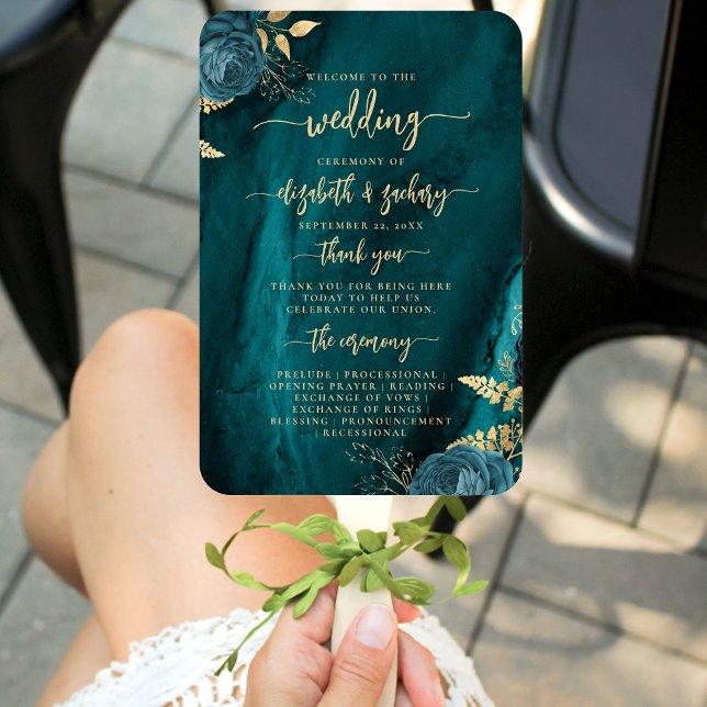 Éventail Programme de mariage élégant à fleurs en agate ble (Créateur téléchargé)