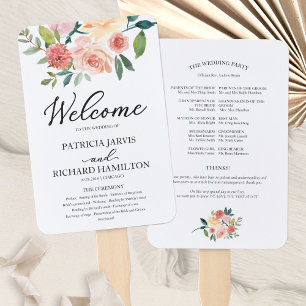 Éventail Programme de mariage élégant à l'aquarelle florale