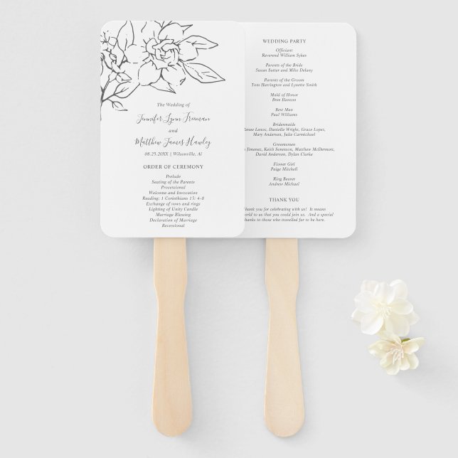 Éventail Programme de mariage élégant à motif floral en lig (Devant et derrière)