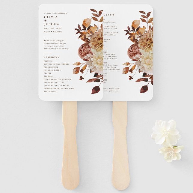 Éventail Programme de mariage élégant aux feuilles d'automn (Elegant Fall Leaves Wedding Program Hand Fan by Painted Paperie
)