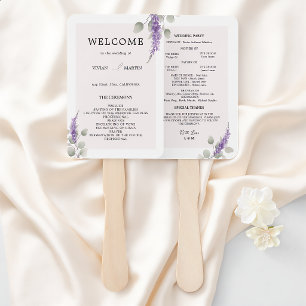Éventail Programme de mariage élégant aux feuilles de lavan