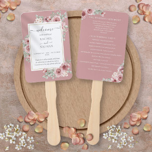 Éventail Programme de mariage élégant aux fleurs rose pouss
