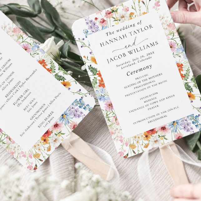 Éventail Programme de mariage élégant aux fleurs sauvages c (Créateur téléchargé)