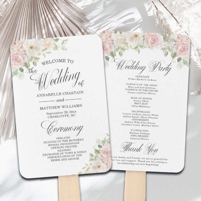 Éventail Programme de mariage élégant avec roses douces et  (Créateur téléchargé)