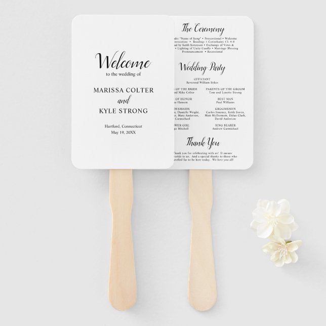 Éventail Programme de mariage élégant classique (Devant et derrière)