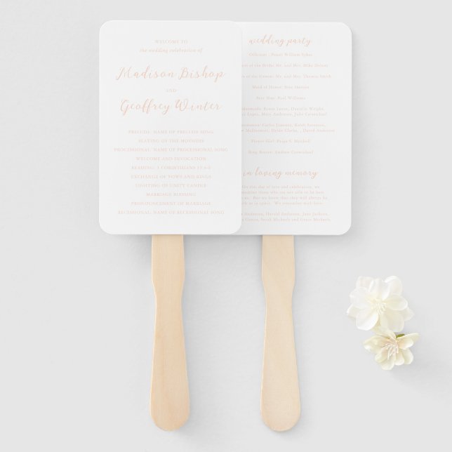 Éventail Programme de mariage élégant en écriture grasse pê (Devant et derrière)