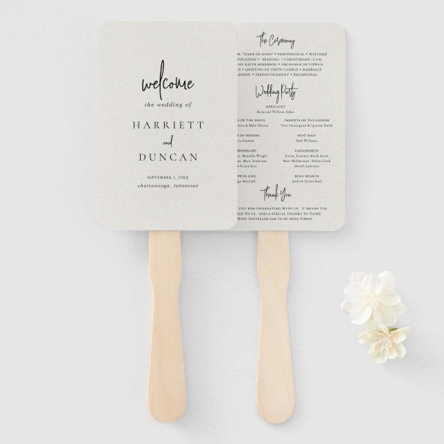 Éventail Programme de Mariage Élégant et Intemporel Beige N (Devant et derrière)