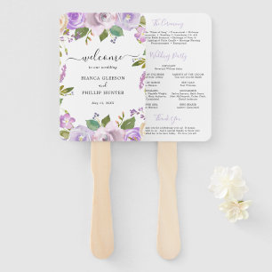Éventail Programme de mariage élégant floral aquarelle lila