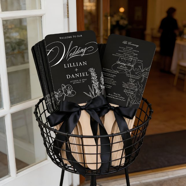 Éventail Programme de mariage élégant gothique à fleurs sau (Elegant Wild Flower Wedding Program Fans)