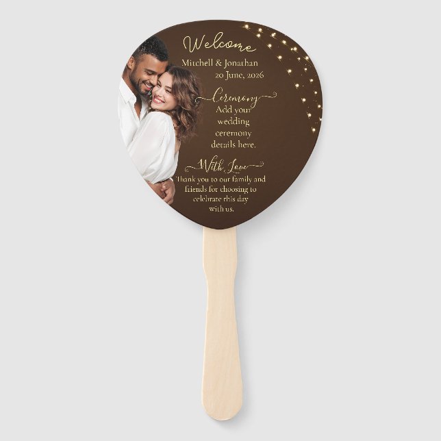 Éventail Programme de mariage élégant marron et guirlandes  (Devant)