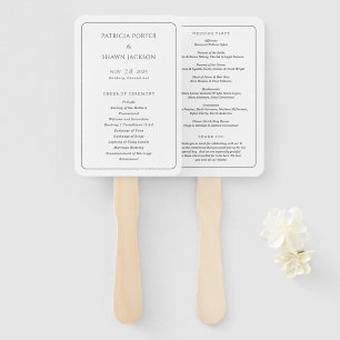 Éventail Programme de mariage élégant noir et blanc simple