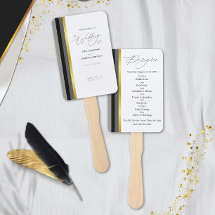 Éventail Programme de mariage élégant noir gris or rayé