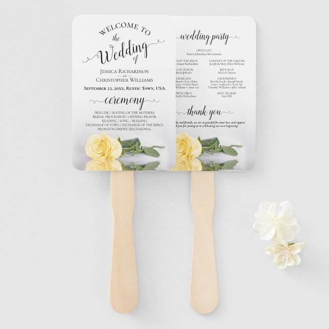 Éventail Programme de mariage élégant rose jaune Beurre Cla (Devant et derrière)