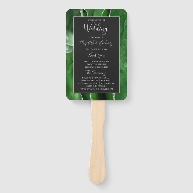 Éventail Programme de mariage élégant vert chasseur Agate A (Devant)
