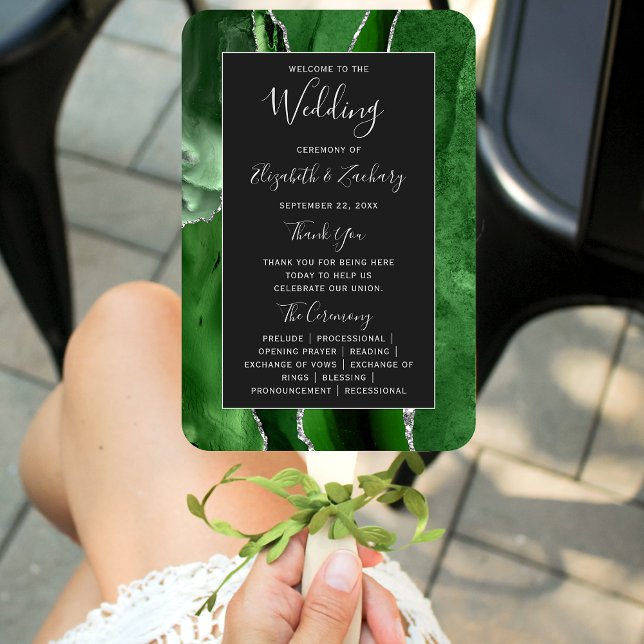 Éventail Programme de mariage élégant vert chasseur Agate A (Créateur téléchargé)