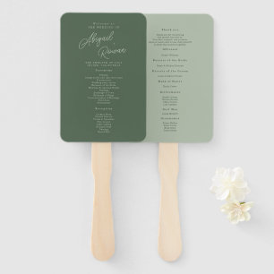 Éventail Programme de mariage élégant vert forêt