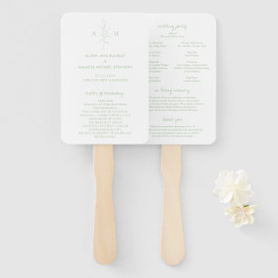 Éventail Programme de mariage élégant vert sauge botanique