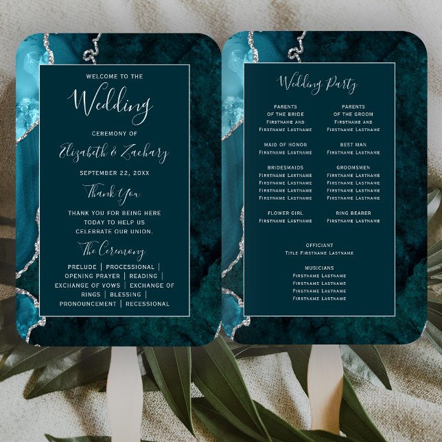 Éventail Programme de mariage en Agate Bleu foncé Argent (Créateur téléchargé)