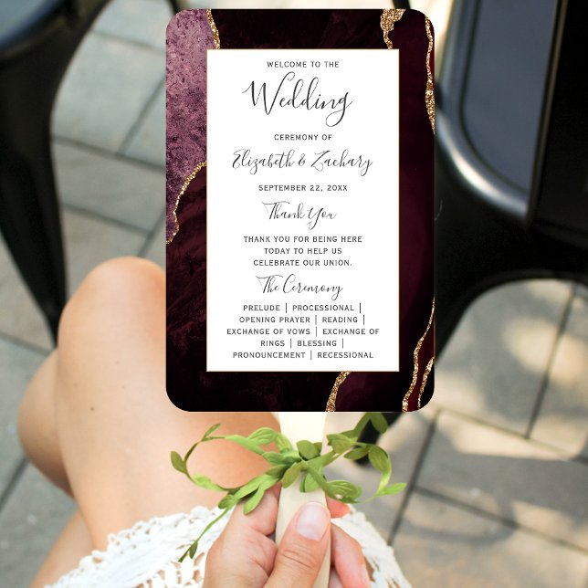 Éventail Programme de mariage en Agate Or Bourgogne (Créateur téléchargé)