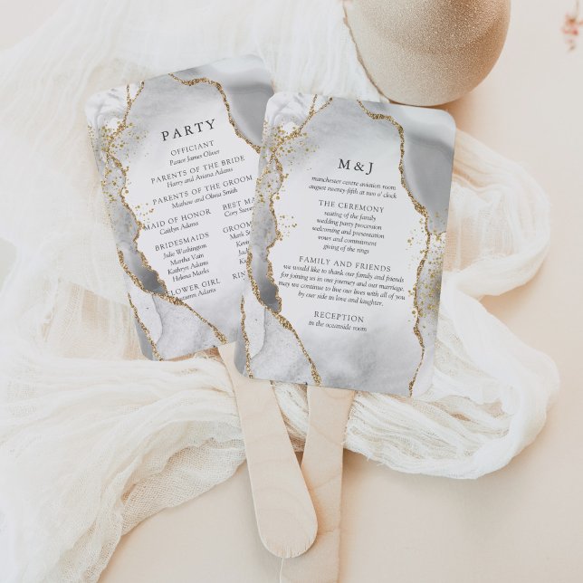 Éventail Programme de mariage en Agate White, Gold & Grey M (Créateur téléchargé)