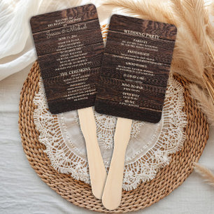 Éventail Programme de Mariage en Bois Brun Foncé Rustique