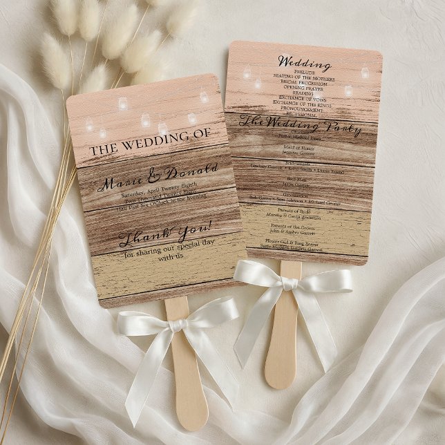 Éventail Programme de mariage en bois rose rustique et lant (Créateur téléchargé)