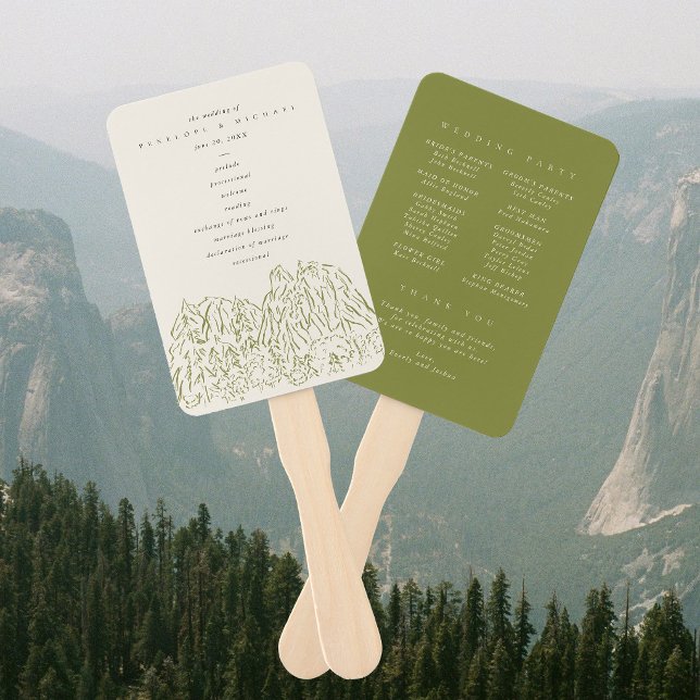 Éventail Programme de mariage en dessin au trait du Parc na (Yosemite National Park Line Art Wedding Program Hand Fan)