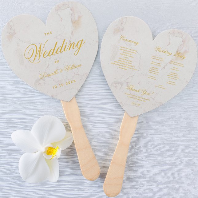 Éventail Programme de mariage en forme de coeur en marbre d (Créateur téléchargé)