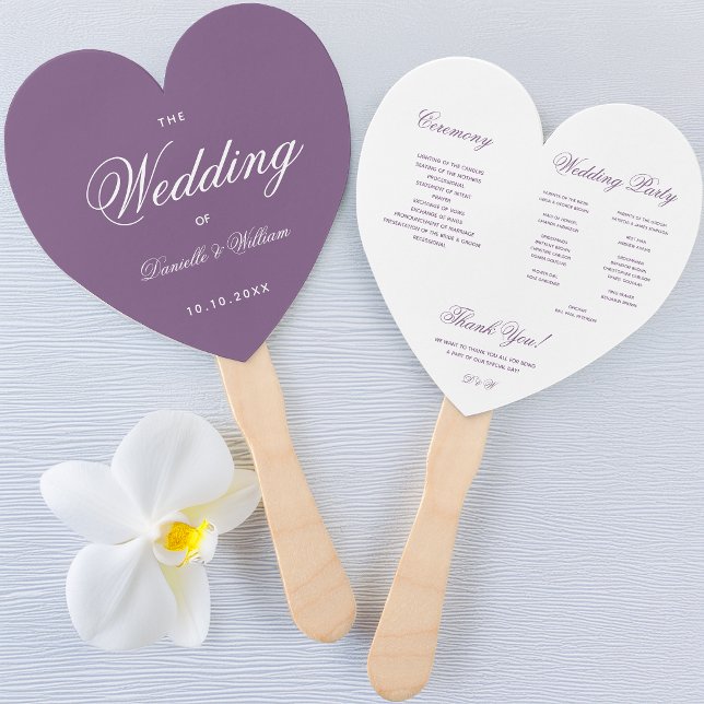 Éventail Programme de mariage en forme de cœur violet pouss (Créateur téléchargé)