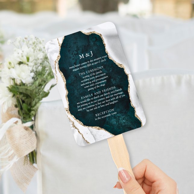 Éventail Programme de mariage en Marbre Sarcelle, Agate Bla (Créateur téléchargé)