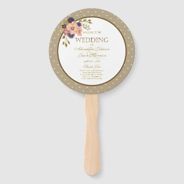 Éventail Programme de mariage en or rose floral (Devant)