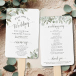Éventail Programme de mariage Eucalyptus Boho Rustic Waterc<br><div class="desc">Ces magnifiques fans de programmes de mariage ont un design rustique avec un bevy peint à la main des ressorts d'aquarelle de feuilles d'eucalyptus et de feuillage de jardin dans les tons de menthe, mousse et vert sauge. La typographie présente une calligraphie de script dentée, et il y a de...</div>