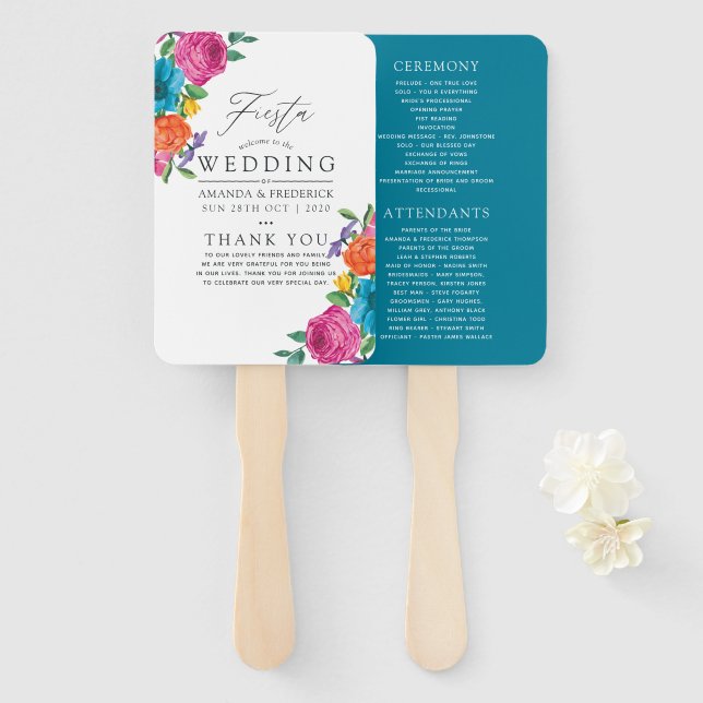 Éventail Programme de mariage Fête florale aquarelle (Devant et derrière)