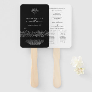 Éventail Programme de mariage Fleur blanche noire de lis