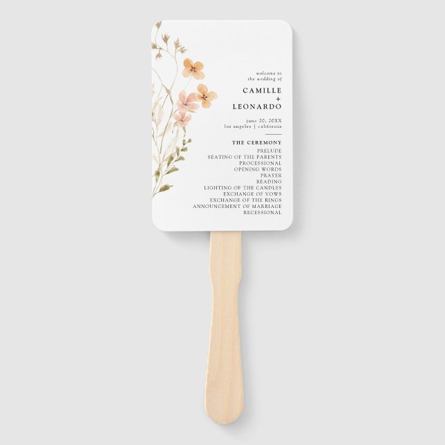 Éventail Programme de mariage Fleur sauvage Boho Ventilateu (Devant)