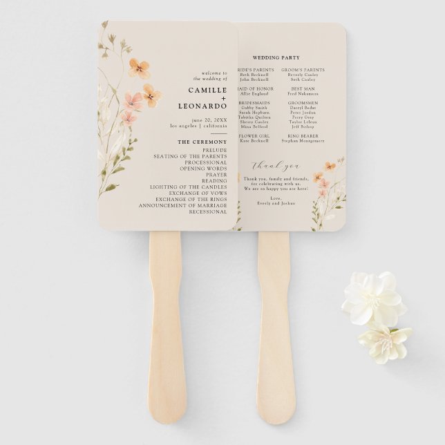 Éventail Programme de mariage Fleur sauvage Boho Ventilateu (Devant et derrière)