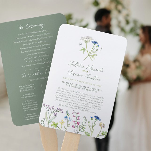 Éventail Programme de mariage fleur sauvage d'aquarelle (Créateur téléchargé)