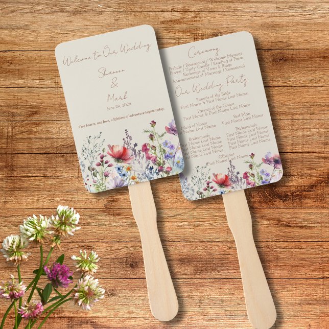 Éventail Programme de mariage Fleur sauvage d'aquarelle (Créateur téléchargé)