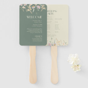 Éventail Programme de mariage fleur sauvage Sage Deco
