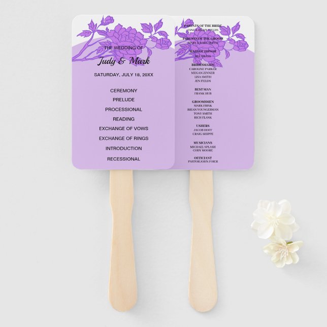 Éventail Programme de mariage Fleur Violette (Devant et derrière)