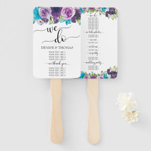 Éventail Programme de mariage floral aquarelle bleu violet