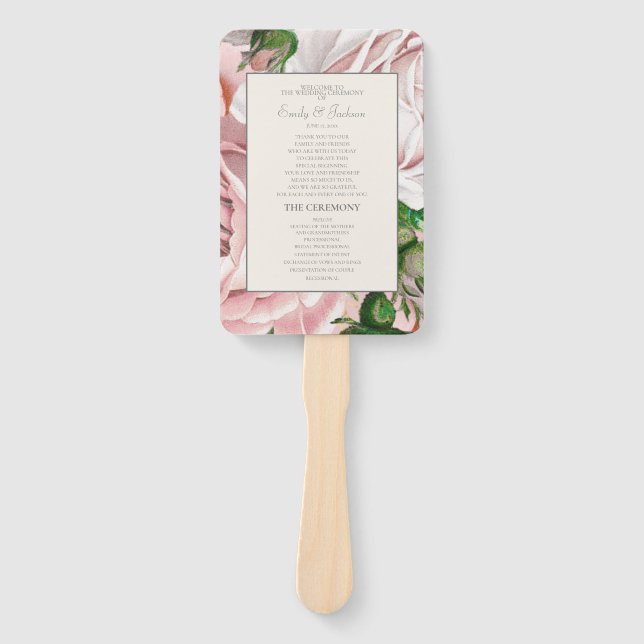 Éventail Programme de mariage floral aquarelle rose poudré (Devant)